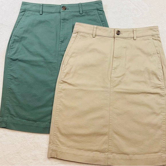 J.CREW 2 Set Khaki Green and Tan Pencil Skirts | Size Woman 2 | Cotton - Picture 1 of 10